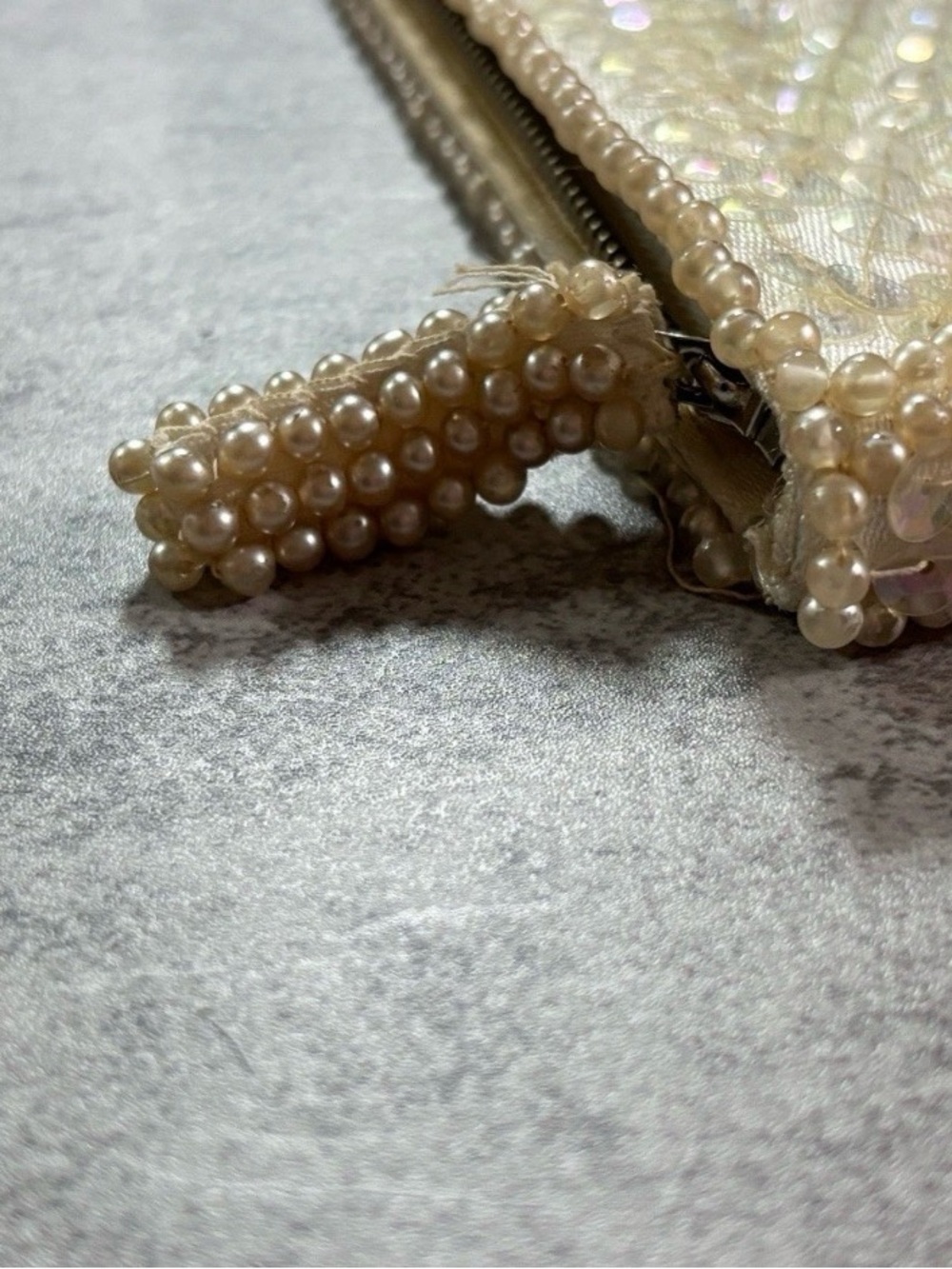 Vintage Pearl Evening Clutch La Regale 1950s Ivory Iridescent Sequin Beaded MCM - Picture 9 of 16